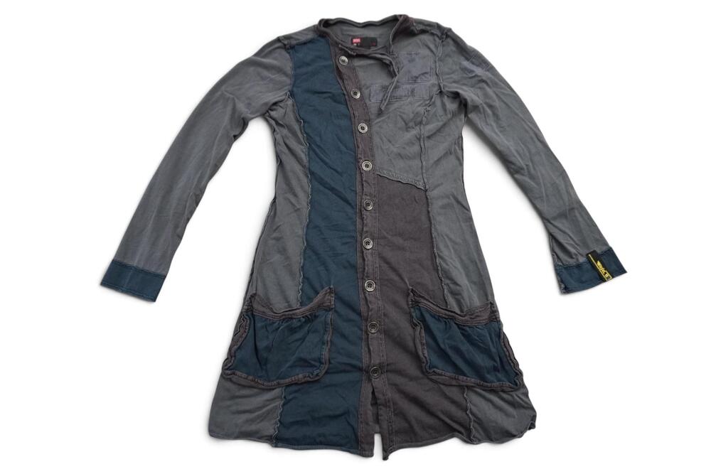 Diesel Shirt Dress Womens Small Gray Patchwork Long Sleeve Button Front Pockets